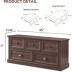 Farmhouse 5 Dresser for Bedroom, 45" Wide of Drawers, 21" Tall Closet Bench Chest Storage Trunk, W