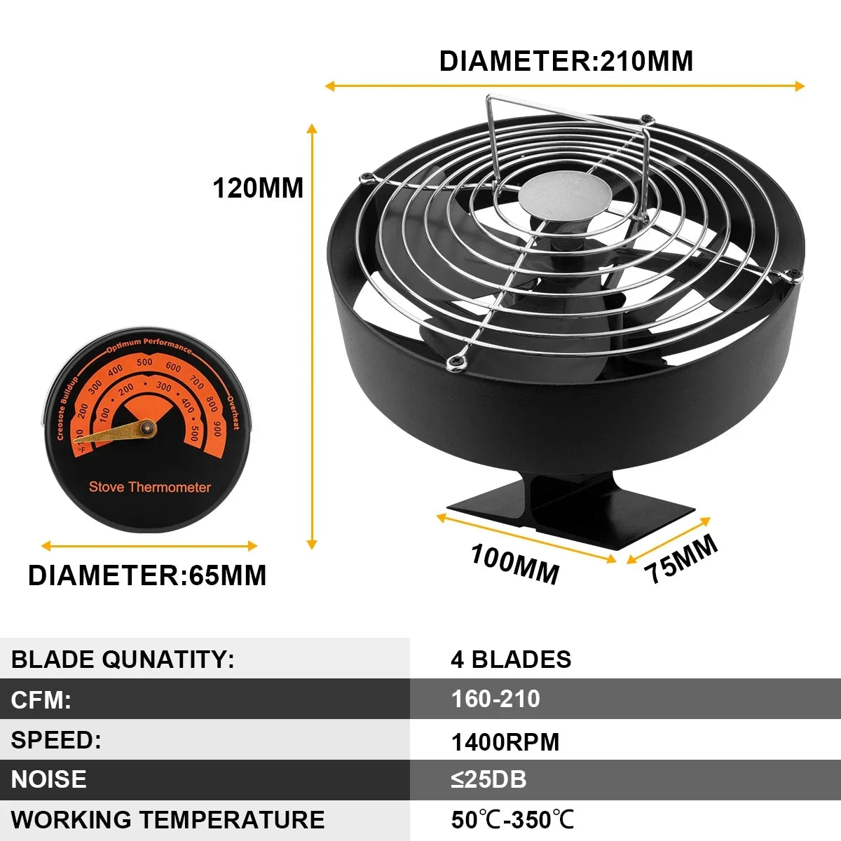 4 Blades Stove Fan Heat Powered Fireplace Fan Log Wood Burner Eco-fan Quiet Fireplace Fan Home Winter Warm Heat Distribution무동력팬