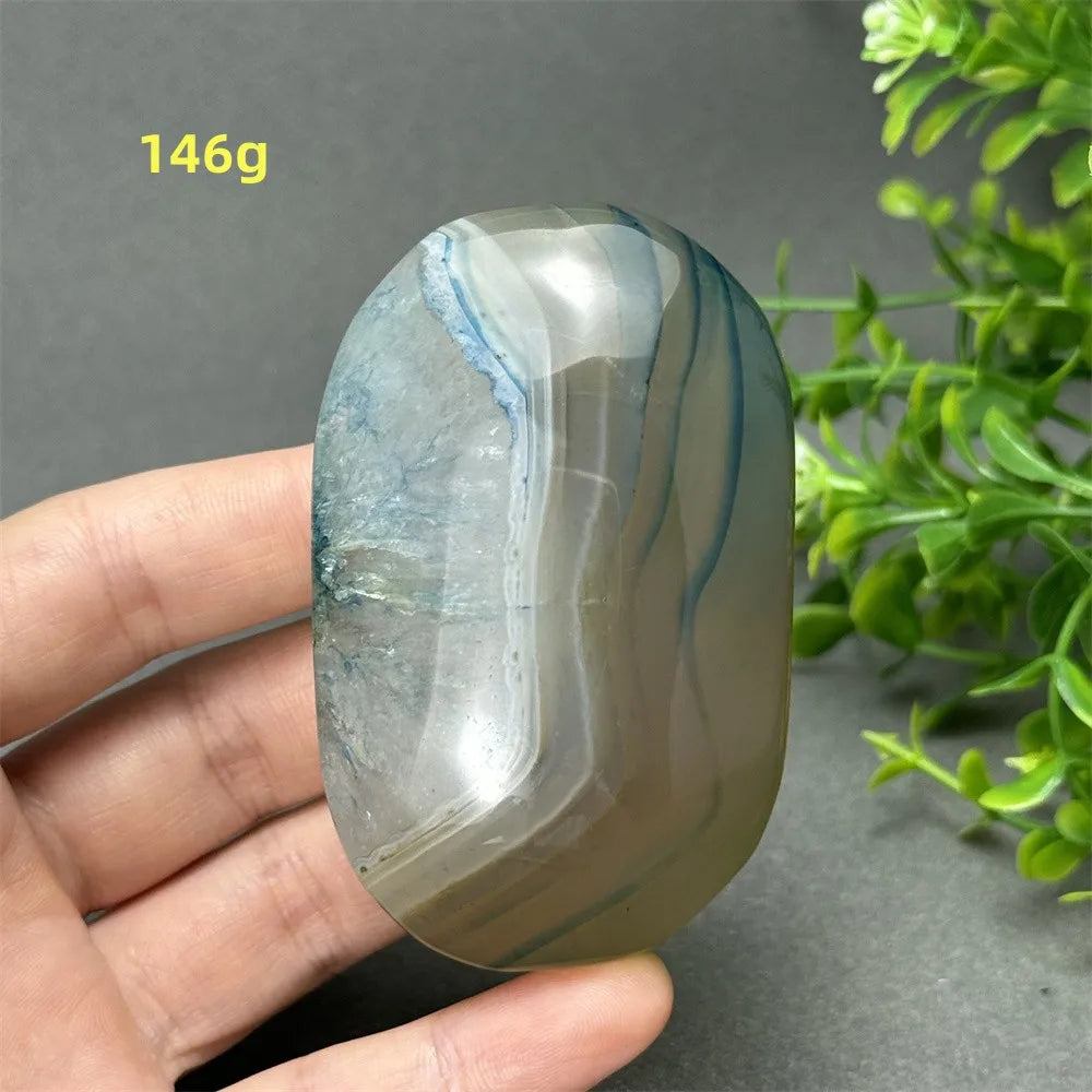 Natural Blue Agate Palm Play Healing Spiritual Meditation Chakra Witchcraft Prayer Energy Feng Shui Home Decor Gift