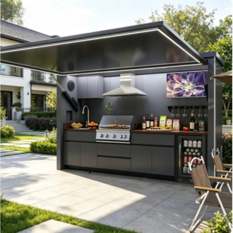 Customized  Outdoor Kitchen Built Outside Bar Barbecue Grill Waterproof Garden Backyard Outdoor Kitchen Cabinets