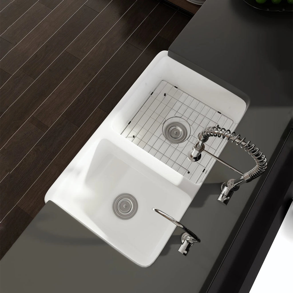 Farmhouse sink 33 inch kitchen sink double bowl 60/40 white ceramic refractory clay kitchen farm sink two pots