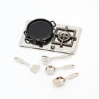 1:12 Dollhouse Miniatures Mini Kitchen Tableware Wooden Knife And Fork Metal Pot Set Doll House Toys Decor Accessories