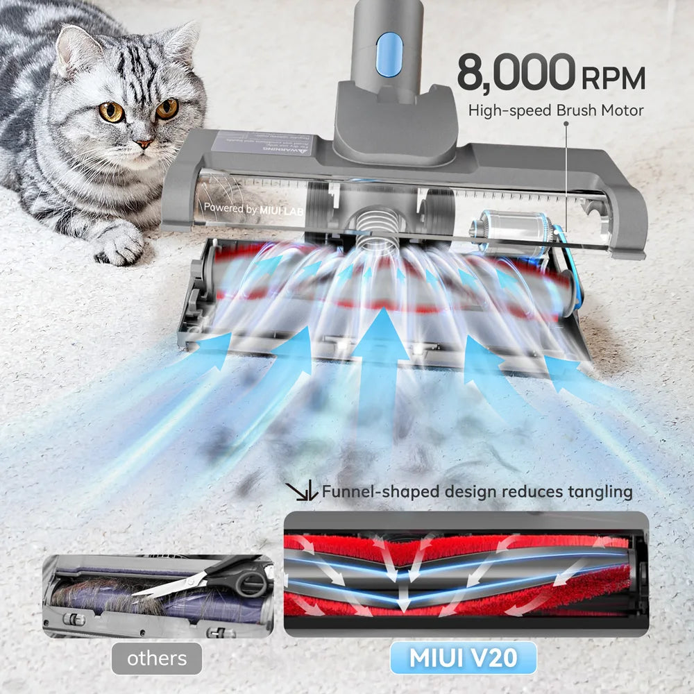 Cordless Vacuum Cleaner with Brushless Motor Efficient  Cleaning with Upgrade Anti -Tangle Roller Brush for Home and Pet Hair