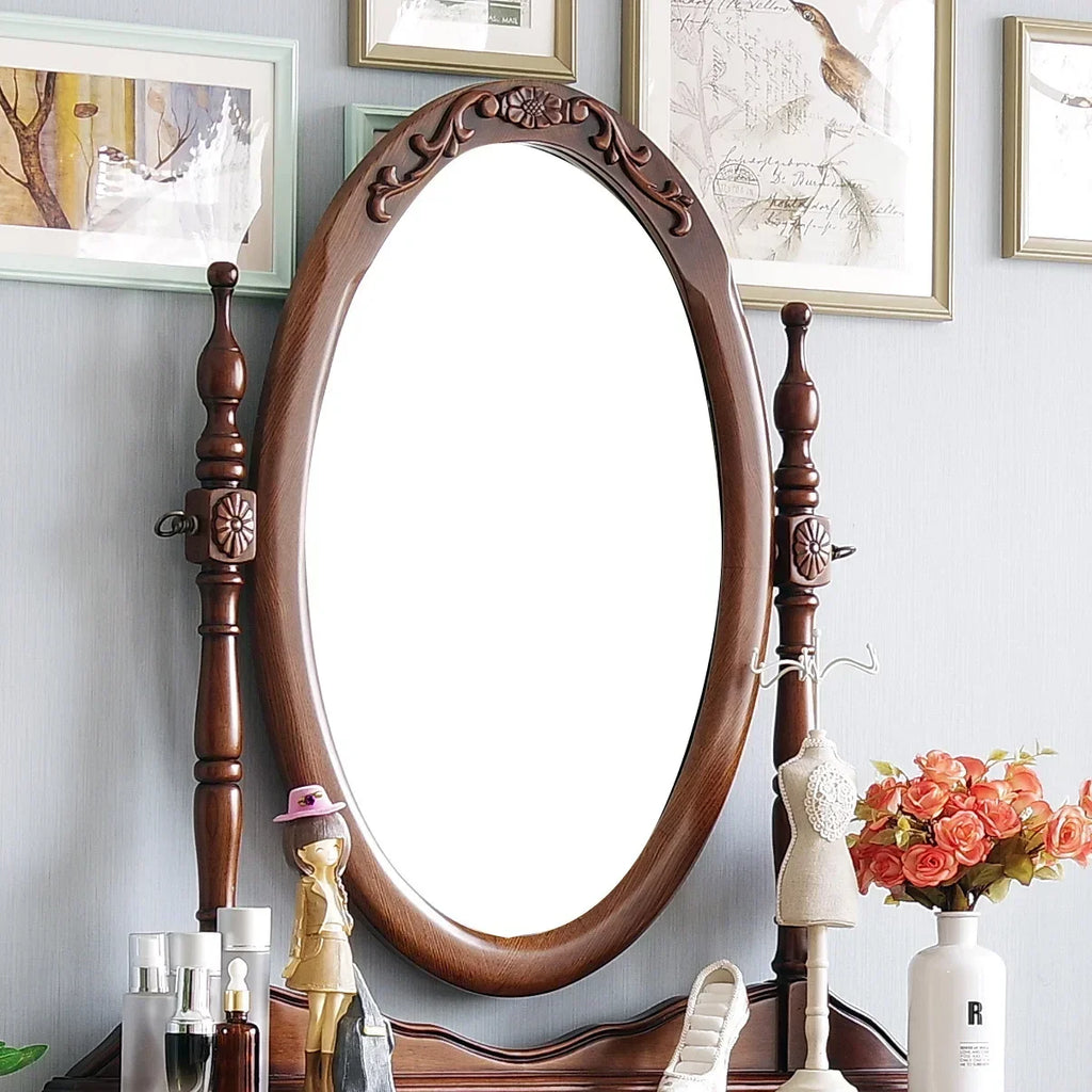 European Solid Wood Mirror Table Bedroom Dresser Amercia Princess Furniture Dark Villa Luxury Carved Makeup Table Dressing Table