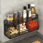 Kitchen Storage Rack with Three Compartments Screwless Wall-Mounted Multi-Functional Kitchen Storage Item for Household Use