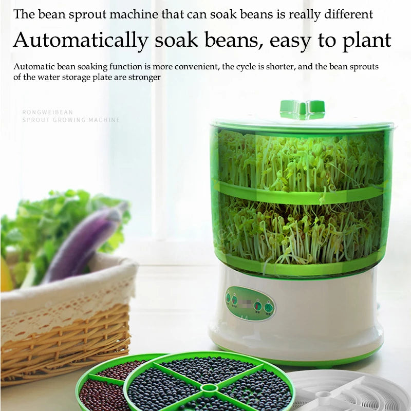 Two Layer Bean Sprouts Maker Thermostat Green Vegetable Seedling Growth Bucket Automatic Electric Sprout Bud Germinator Machine