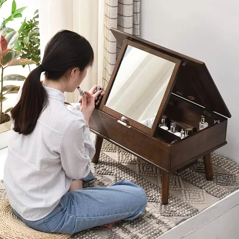 Storage Wood Vanity Table Mirror Nordic Modern Luxury Bedroom Dresser Makeup Drawers Beauty Schmink Tisch Bedroom Furniture
