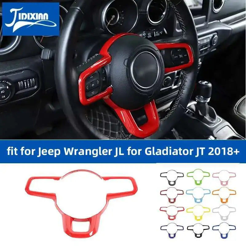 JIDIXIAN fit for Jeep Wrangler JL for Gladiator JT 2018 2019 2020 2021 2022 2023 2024 Car Steering Wheel Decoration Panel Cover