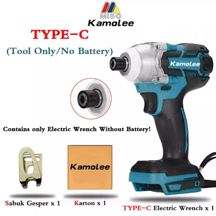 Kamolee 520N.m Brushless Electric Impact Wrench 1/2 and 1/4 Inch Household Wireless Charging Small 18V Battery Wrench Tool
