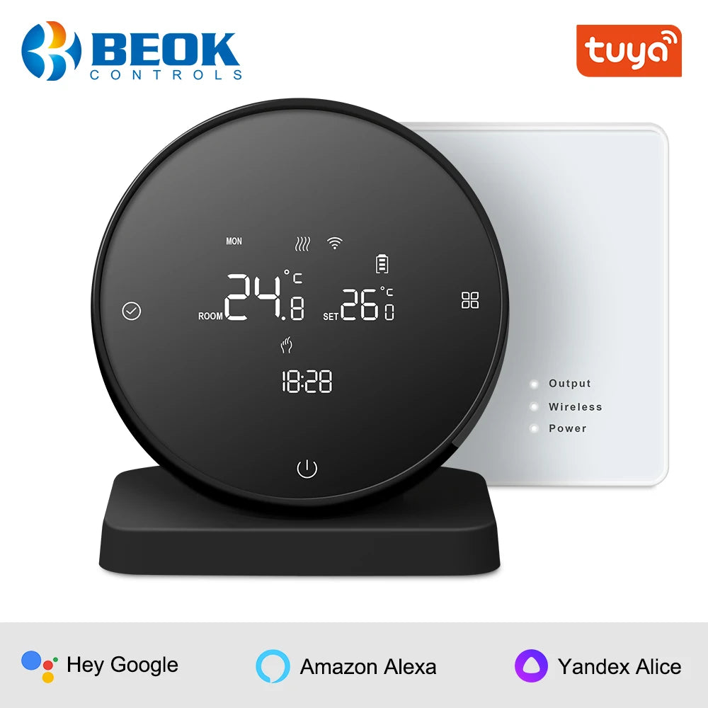 Beok Wireless Thermostat for Gas Boiler Tuya Smart WIFI Temperature Controller with Receiver Battery Thermoregulator Alice