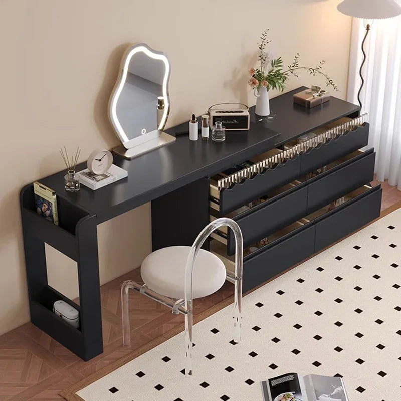 Dressers Makeup Vanities Drawer Set Mirror Lamp Black Computers Desk Dressing Table Holder Tricks Girls Luxury Home Furniture