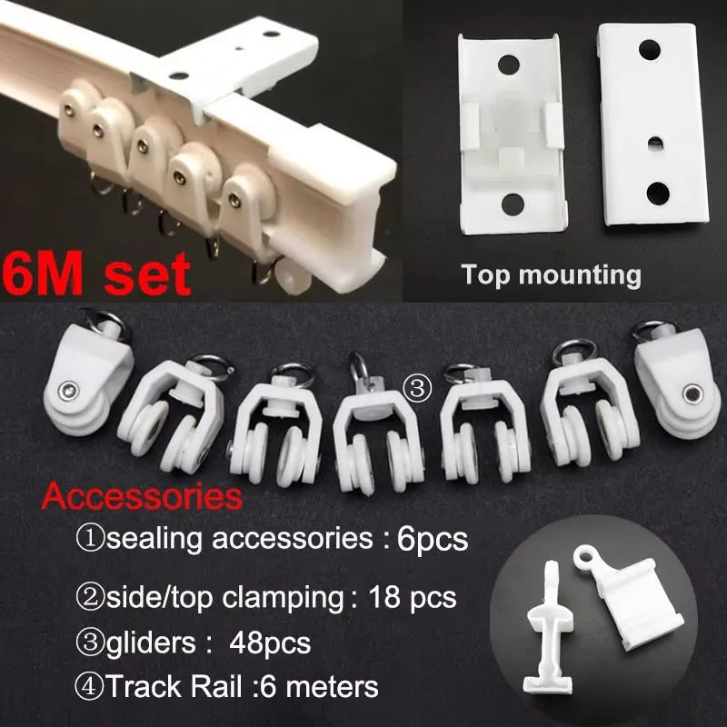 Flexible Ceiling & Wall Mounted Curtain Track Rail Bendable Plastic Steel Design for Bay Windows/Balcony 1-10M White Noise-Free