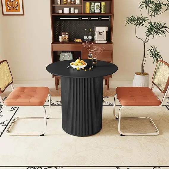 31.5" Round Dining Table for 2-4 People, Small Kitchen Dinner Table with Fluted Wood Base, Farmhouse Circle Dining Tables for H
