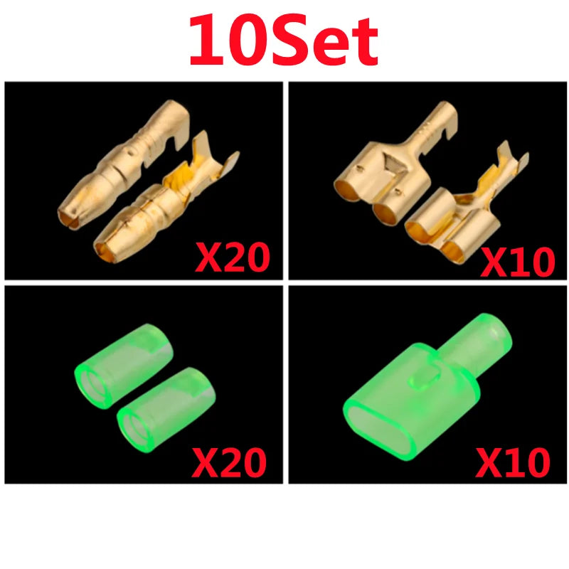 10/20/50sets Car tools 4.0 bullet terminal   car electrical wire connector Green 4mm Male + Female 1 : 2 Cold press terminal