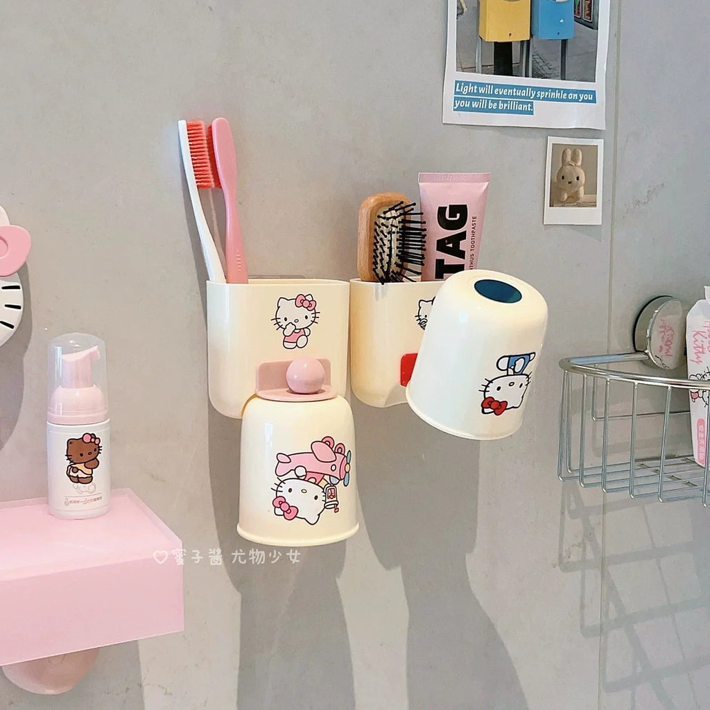 Kawaii HelloKitty Bathroom Storage Set, Toiletries Storage Rack, Toothbrush Cup