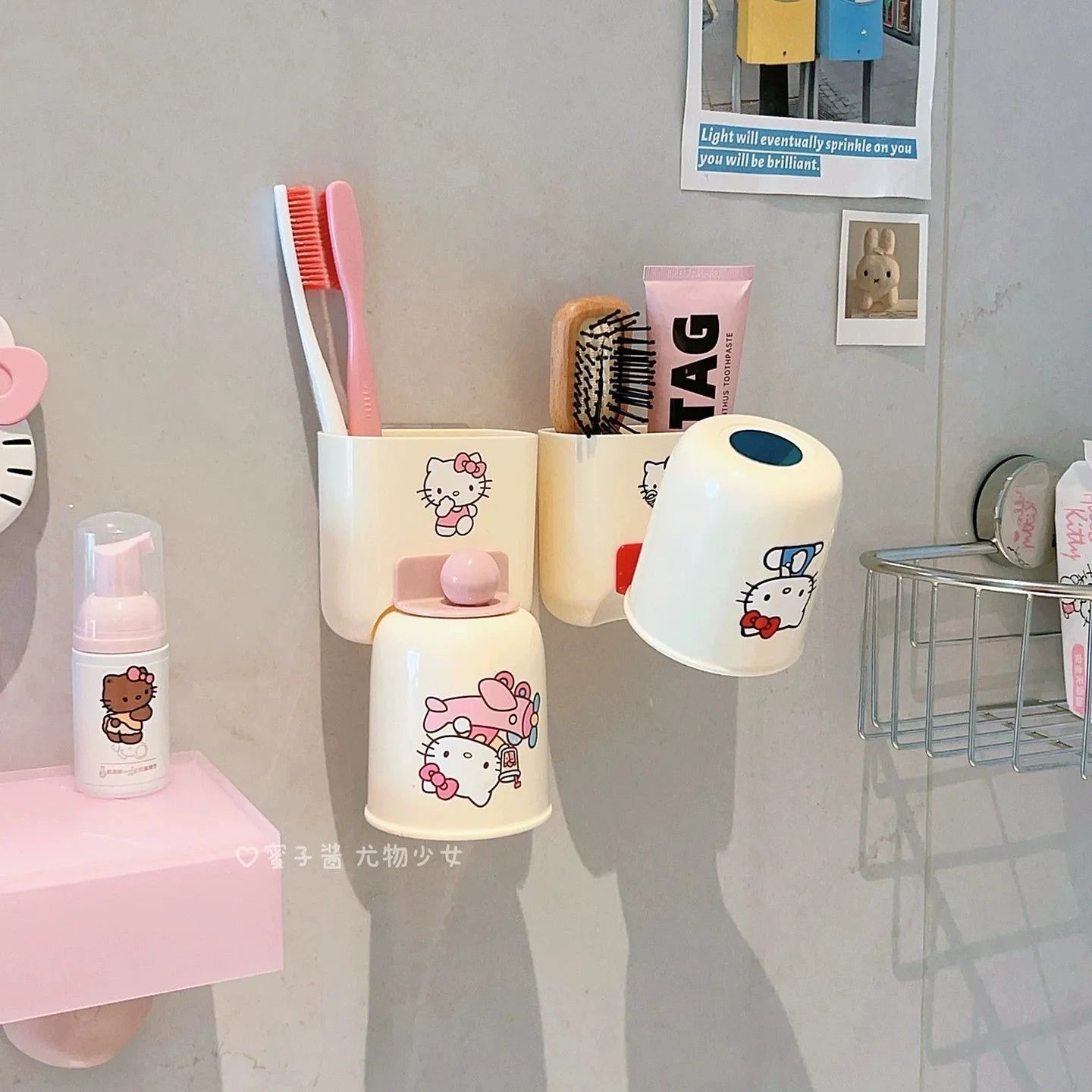 Kawaii HelloKitty Bathroom Storage Set, Toiletries Storage Rack, Toothbrush Cup