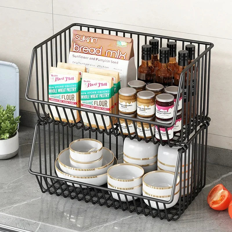 Kitchen Multi-Layer Storage Cart Floor Movable Shelf Fruit and Vegetable Basket Snack Toy Rack Adjustable Storage