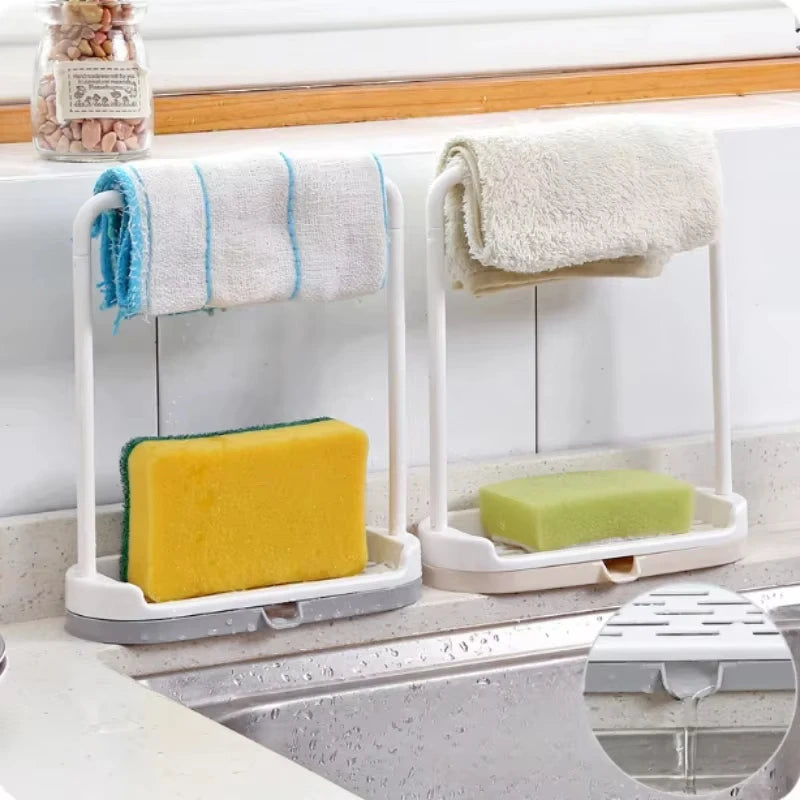 Kitchen Rag Drain Rack Multi-functional Dish Cleaning Tool Storage Rack Clean Towel Rod Kitchen Sink Washing Cloth Drain Rack