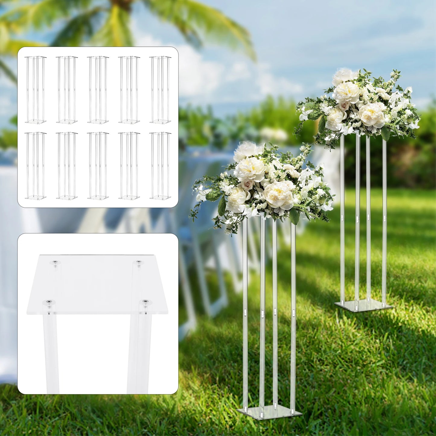 10x Rectangle Acrylic Vases Wedding Centerpiece Flower Stand Pedestal Clear Column For Birthday Party Home Decor 31.5 Inch
