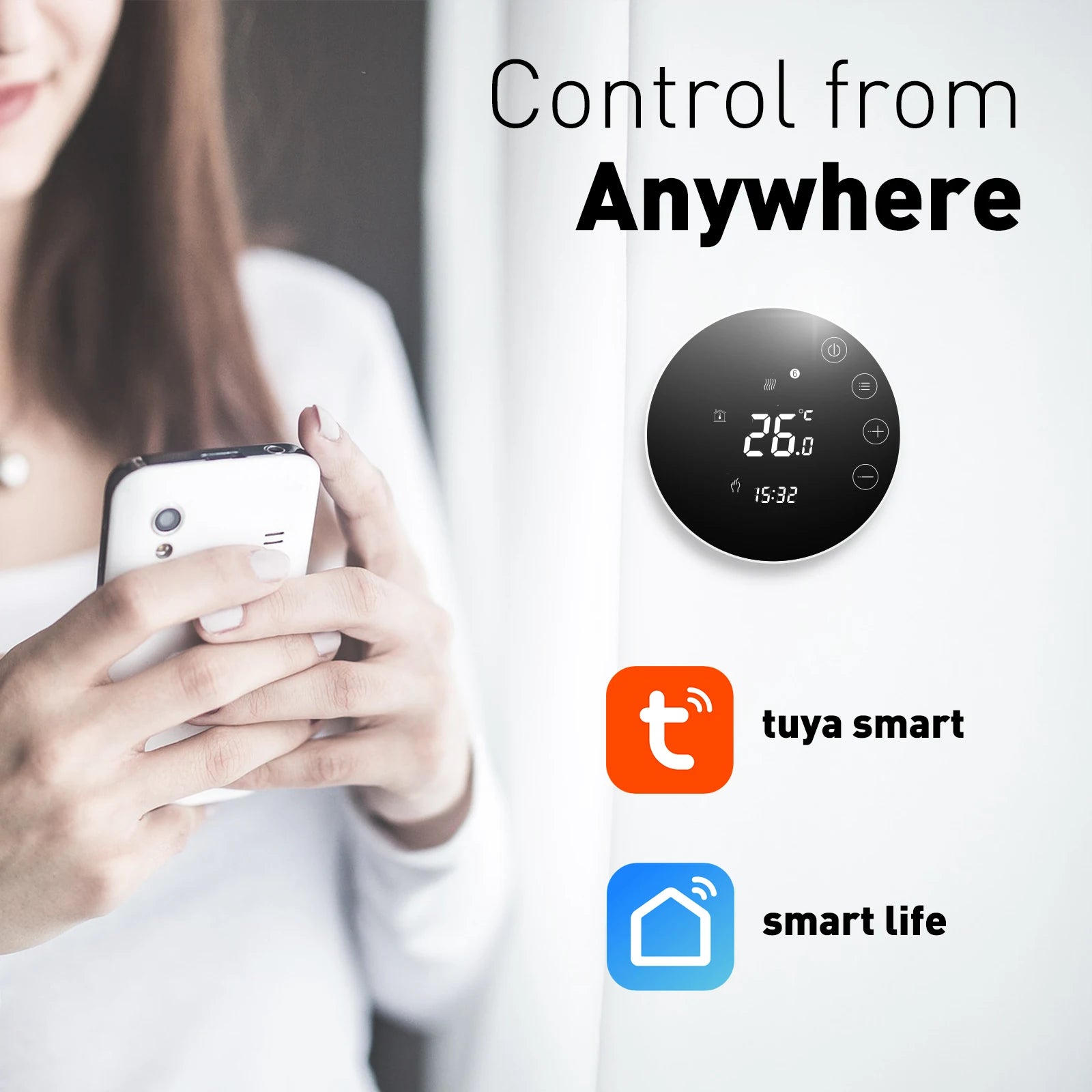 Round Floor Thermostat with LCD Mirror Screen Tuya Smart WiFi Heating Thermostat Warm Room Temperature Controller Alexa Alice