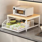 Multifunctional Single-Tier Countertop Storage Rack for Microwave Oven Rice Cooker - Household Kitchen Stand Organizer