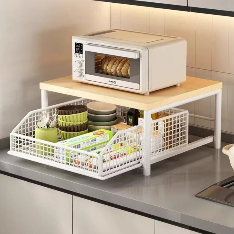 Multifunctional Single-Tier Countertop Storage Rack for Microwave Oven Rice Cooker - Household Kitchen Stand Organizer