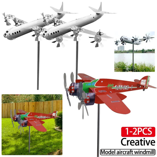 1-2PCS 3D Cub Wind Spinner Plane Metal Airplane Weather Vane Outdoor Roof Wind Direction Indicator Weather Vane Garden Decor New