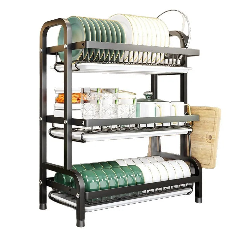 Kitchen Dish Drying Rack Countertop Organizer with Utensil Holder Cutting Board & Spice Rack