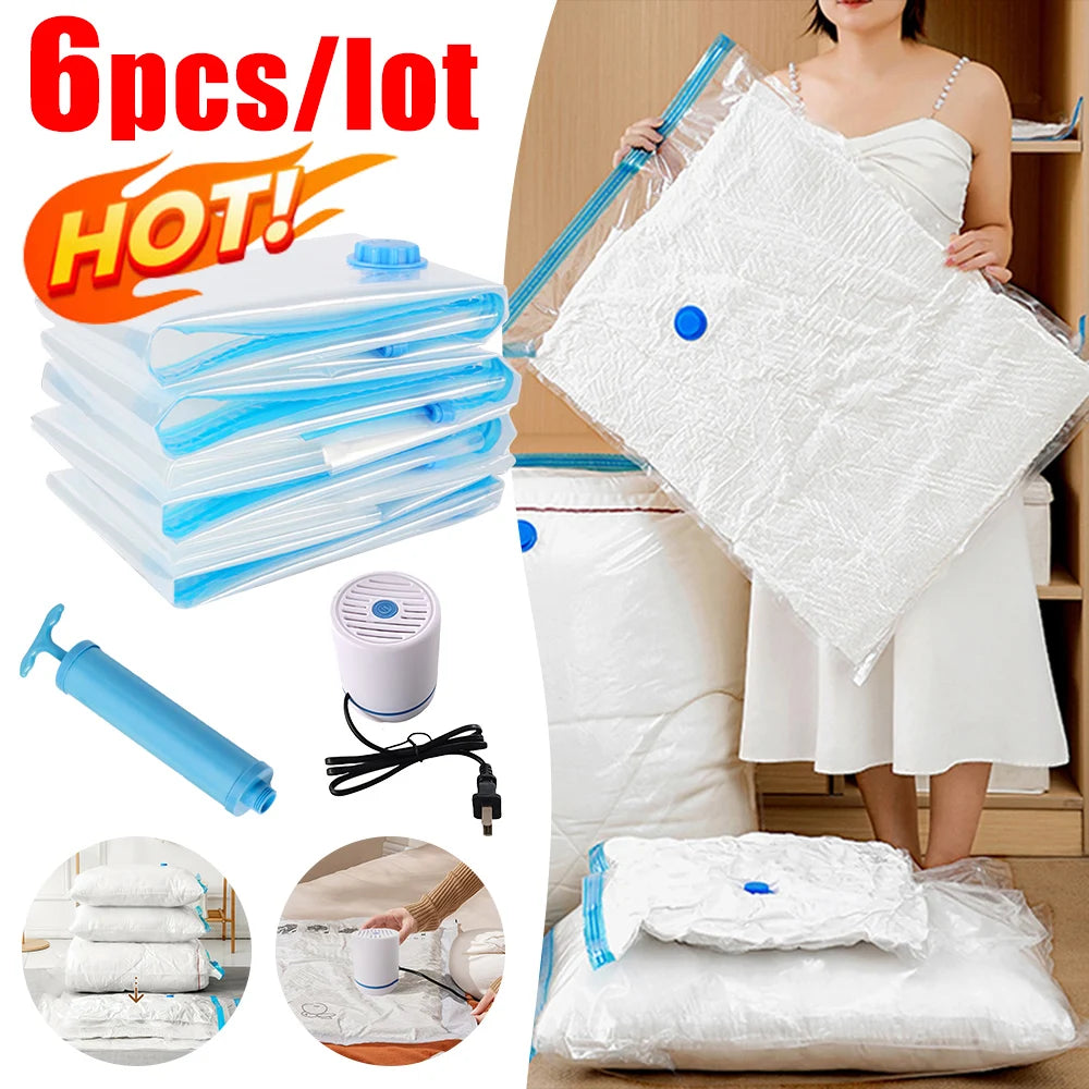 7 Sizes Reusable Vacuum Bags with Electric Pump Vacuum Compression Sealer Bag Mini Vacuum Sealer Machine for Clothes Organizer