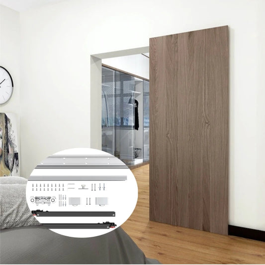 42" Hidden Sliding Barn Door Hardware Track Kit,Floating Soft Closing Interior Wall Mount Track Rolling Set,No Floor Rail