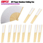 50/1pcs DIY Paper Bamboo Folding FanAdults Kid Hand Fans Calligraphy Painting Practice Blank White Fan for Wedding Room Decor