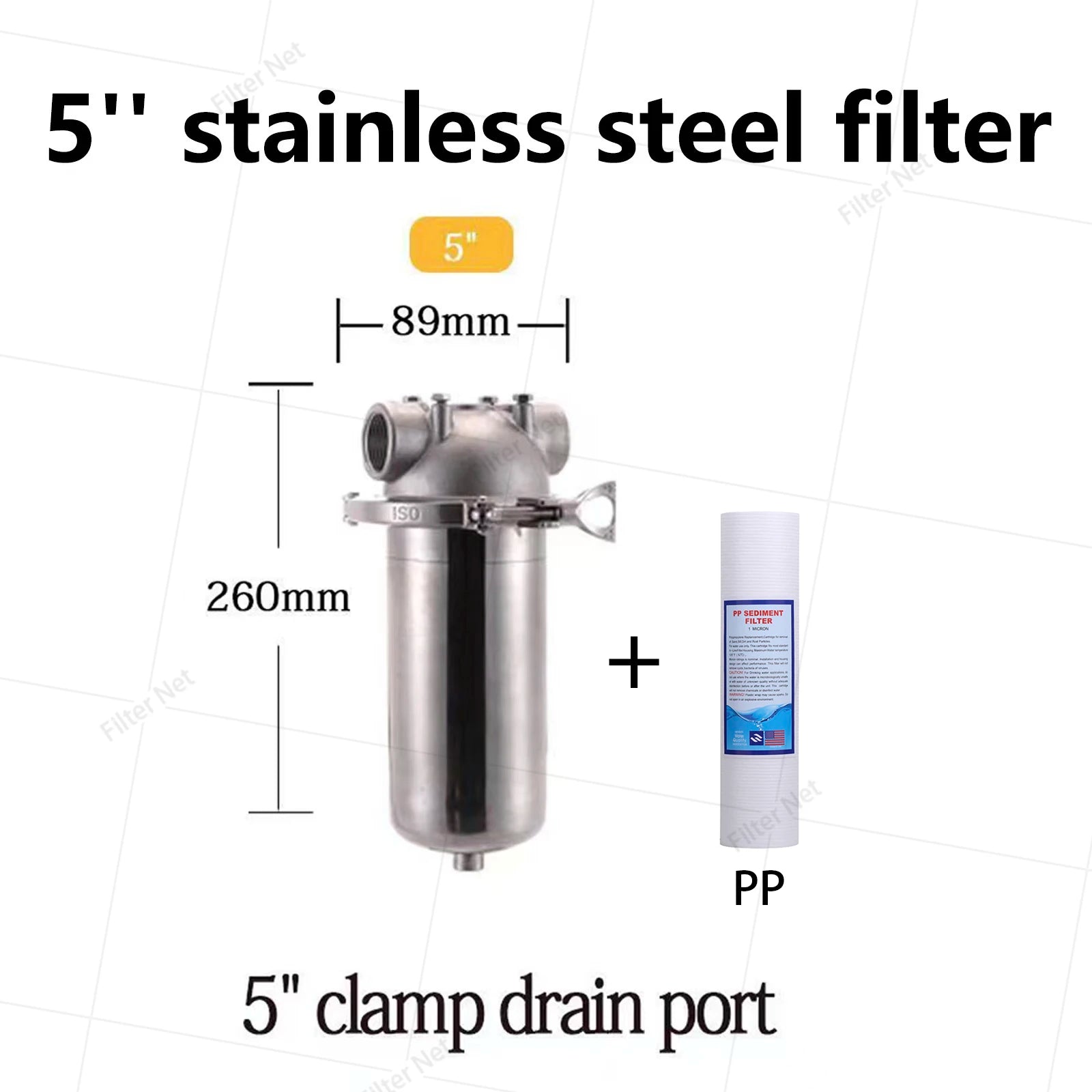 5inch Prefilter 304 Stainless steel hot water filter housing DN15 DN20