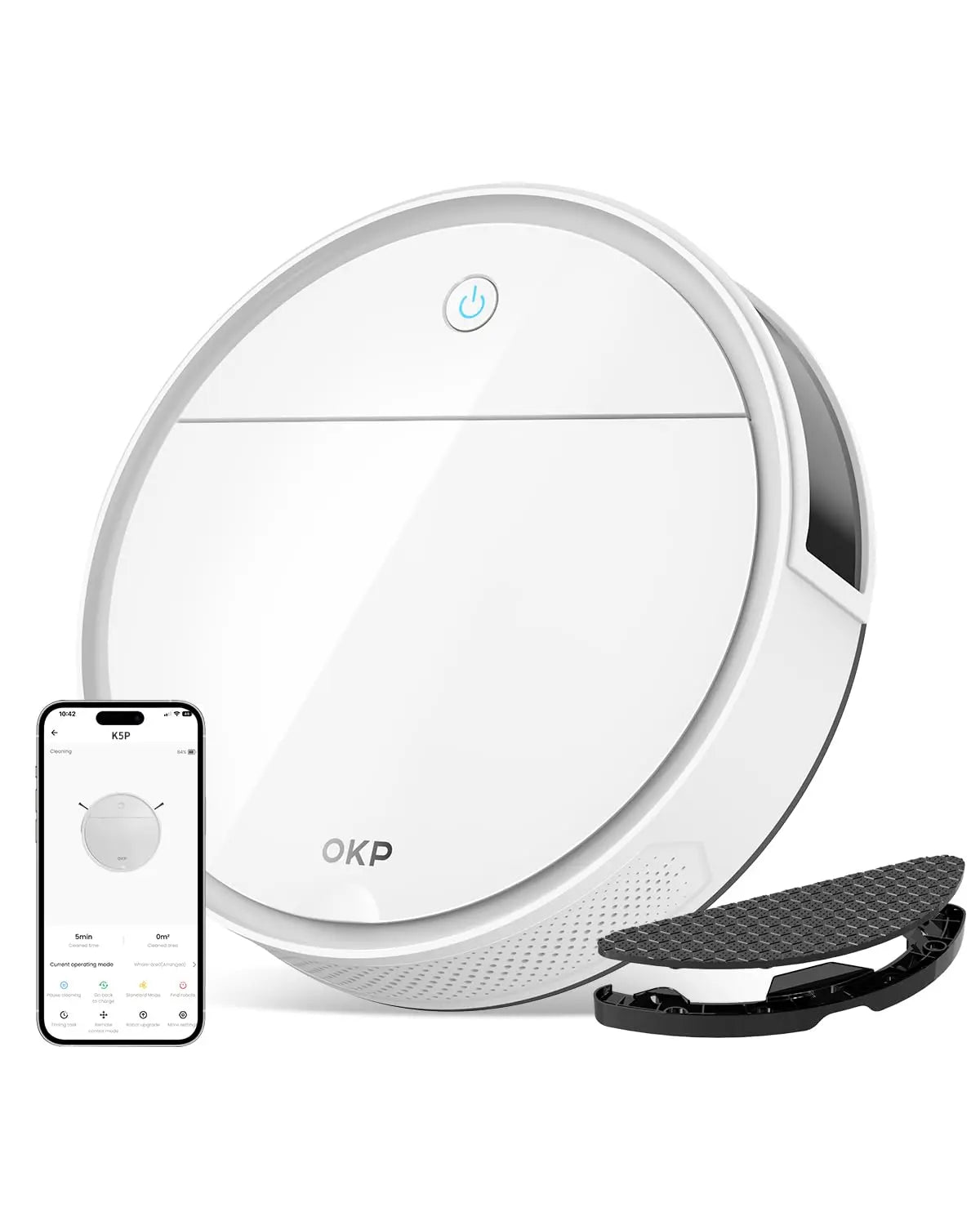 OKP K5P Robot Vacuum Cleaner, 5000Pa, 180 Minutes, WiFi/App, Self-Charging, Perfect for Hard Floors, Animal Hair, Carpets