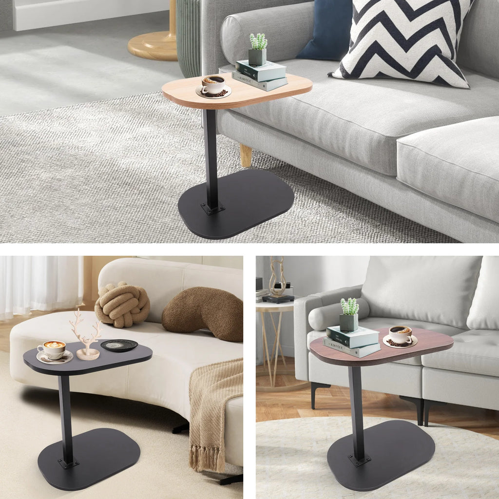 Adjustable C-Shaped Side Table 17.7-31.5" Height & 360° Rotating Top for Bed/Sofa (Walnut/Black/Wood)