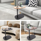 Adjustable C-Shaped Side Table 17.7-31.5" Height & 360° Rotating Top for Bed/Sofa (Walnut/Black/Wood)