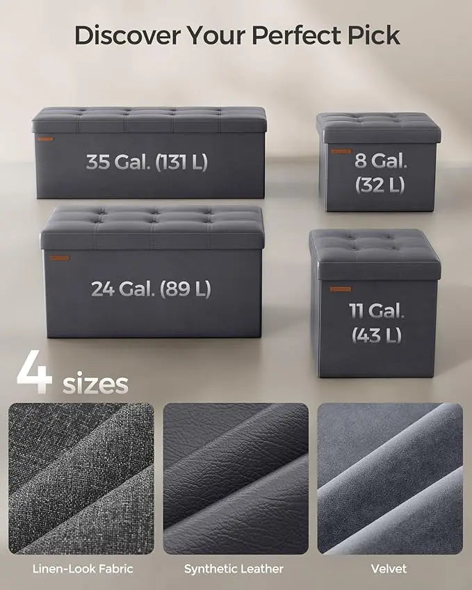 SONGMICS Storage Ottoman, Foldable Small Ottoman Foot Rest, Cube Ottoman with Storage, for Living Room, Bedroom, Entryway
