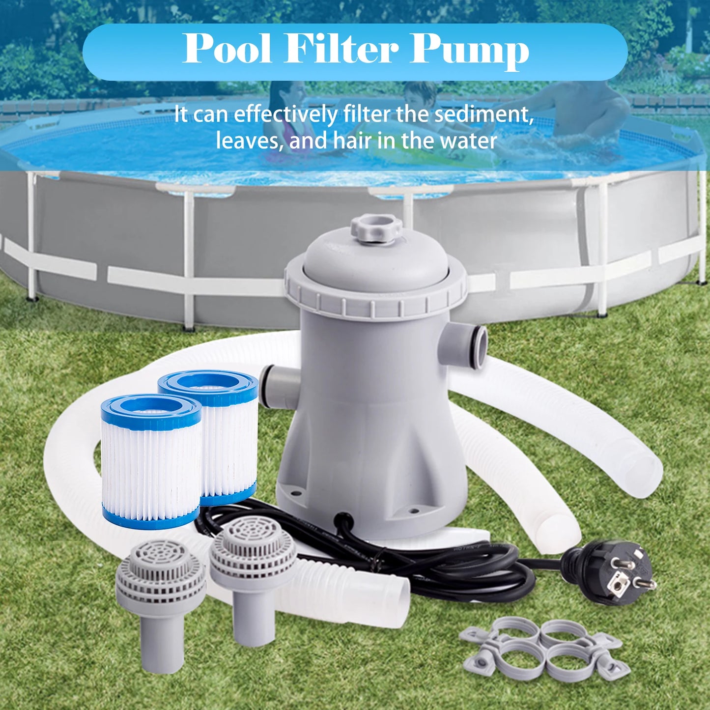 Pool Filter Pump 330 GPH Paddling Pool Electric Water Pump With 2 Pool Filter Cartridge Pool Pumps Above Ground Pool Filter Pump