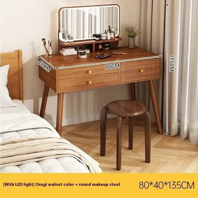 Minimalist Retro Dressers for Bedroom Walnut Color Dressing Tables with Mirror Chair Makeup Dresser Vanity Bedroom Furniture2025