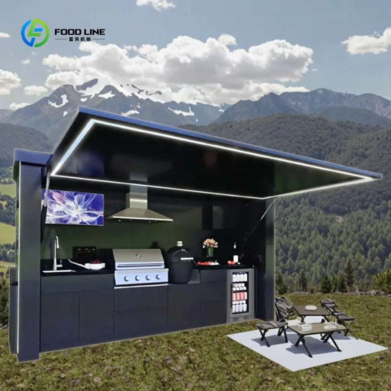 Customized Weatherproof Outdoor  Kitchen Cabinets Island with Sink Outdoor Kitchen Appliances for Capsule House Hotel