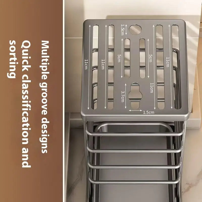 Practical Multi-use Kitchen Knife Holder, Dish Stand and Tool Organizer with Convenient Drain Tray