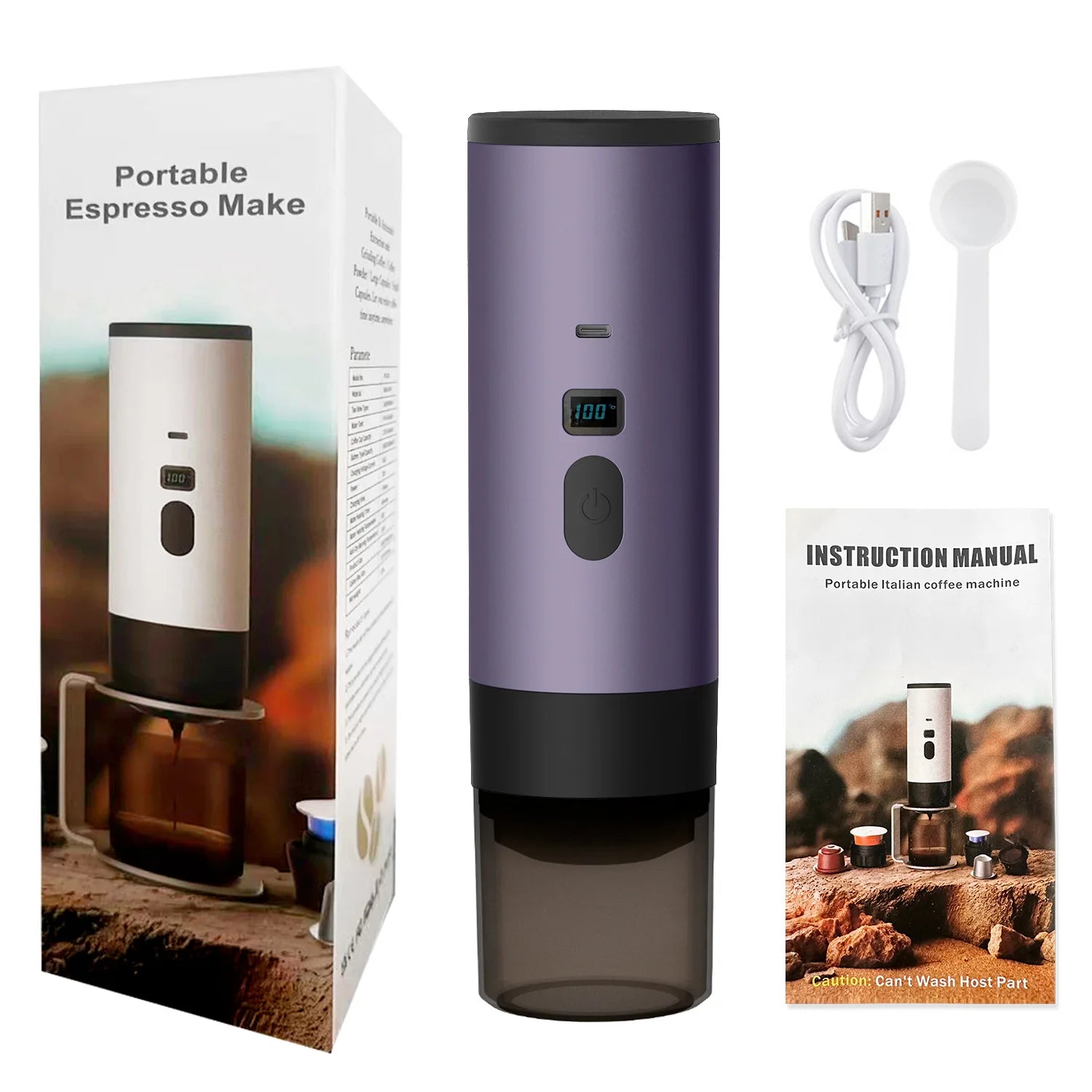3-in-1 Portable Electric Coffee MakerCapsule Coffee Grinder Travel Coffee Maker with Cordless Heating for Car and Home Camping