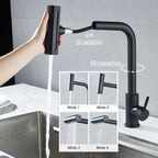 4-Mode Black Pull-Out Kitchen Faucet | RV & Home Hot/Cold Sink Faucet