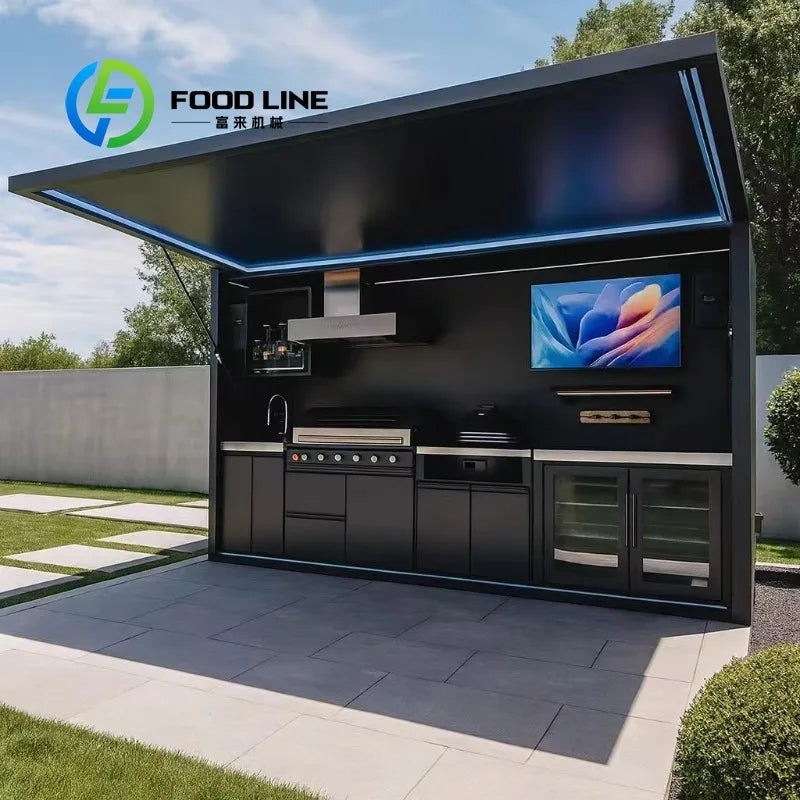 Customized Modern Modular Prefabricated Outdoor Mobile Kitchen Unit Anti Slip Stable Storage Cabinet For Backyard Patio Garden