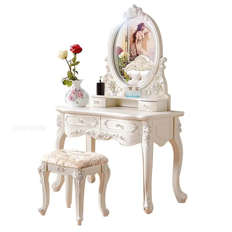 White Dressing Table With Mirror And Stool Chest Of Drawers Makeup Tables European Dressers For Bedroom Furniture Makeup Vanity