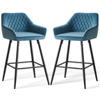 AINPECCA Bar stools Set of 2 Velvet/FauxSuede/Faux Leather Upholstered Seat with Backrest & Armrest Metal Legs Counter Breakfast