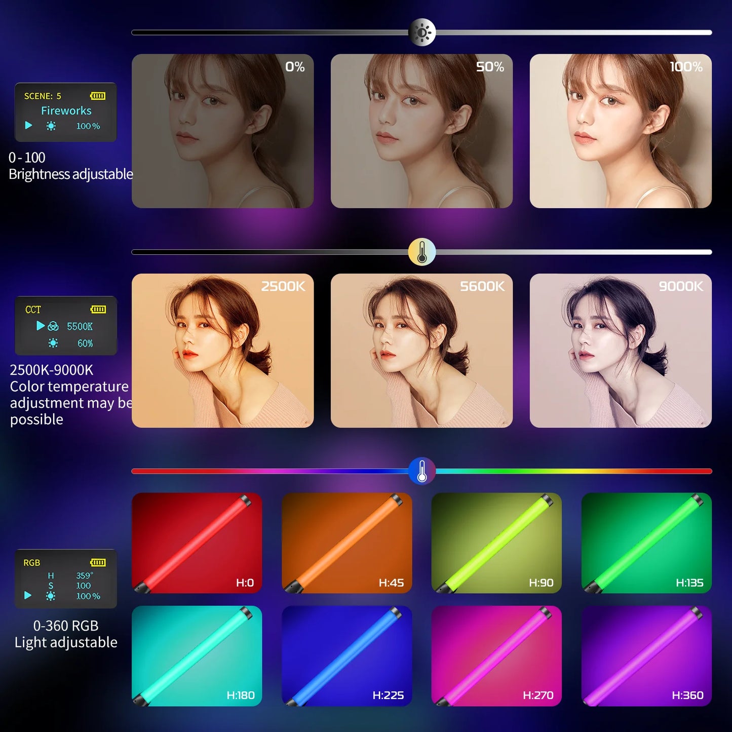 Ulanzi VL119 Colorful Led Stick Light Lamp Handheld RGB Tube Light Wand For Studio Game Room Video Movie Vlog Tiktok Photography