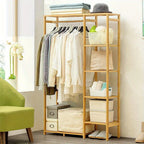 6 Tier Bamboo Garment Rack Storage Shelves Clothes Hanging Wardrobe Closet Stand