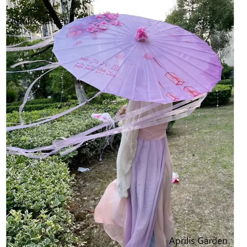 Star Oil Paper Waterproof Beach Umbrella Fan Chinese Dance Performance Lace Umbrella Classical Hanfu Fairy Parasol Paraguas