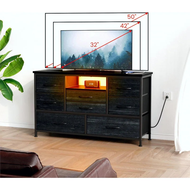 8-Drawer LED Dresser TV Stand with Power Outlet 55'' TV - Wide Storage Chest for Bedroom, Living Room & Entryway, Woo