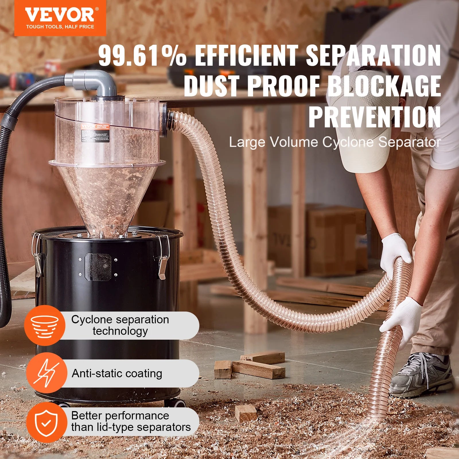 SucceBuy Cyclone Dust Separator 4" Retrofit for Dust Collectors ABS Dust Deputy for Wet/Dry Shop Vacuums  Fits 5-10 Gallon Tank
